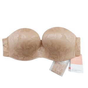 DotVol Push Up Bra 34B Beige Bandeau Strapless Padded Underwired Coquette